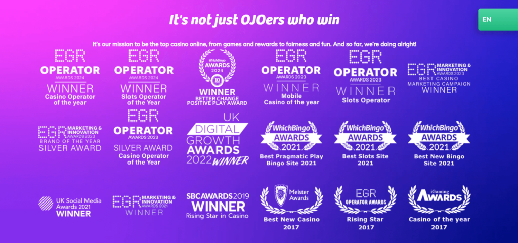 PlayOJO Casino Awards