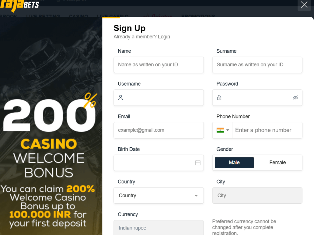 Rajabets Casino Registration